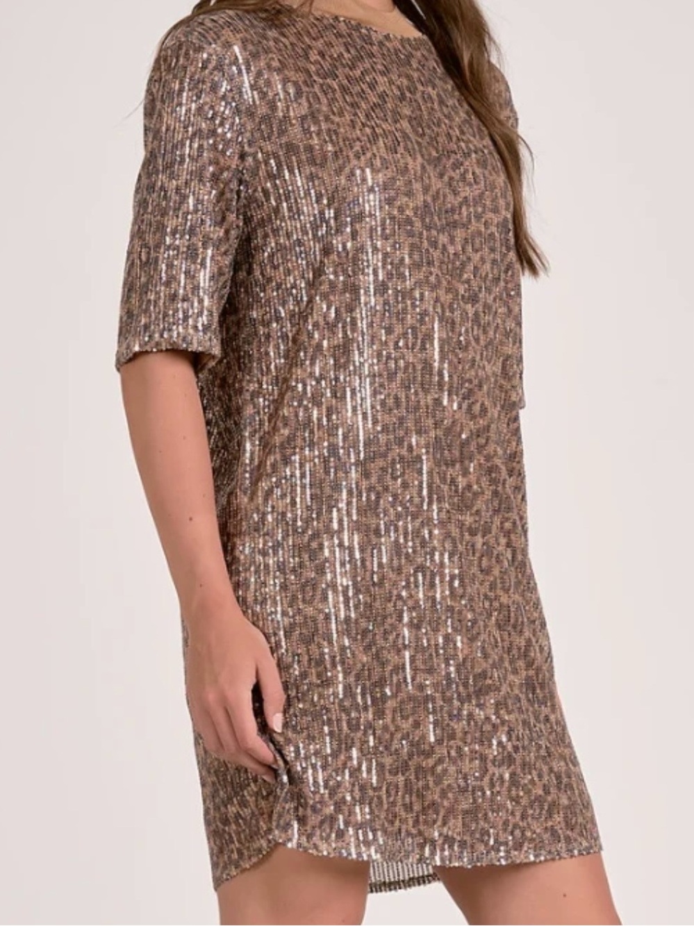 Elan-Sequin Leopard Shift Dress - Brown